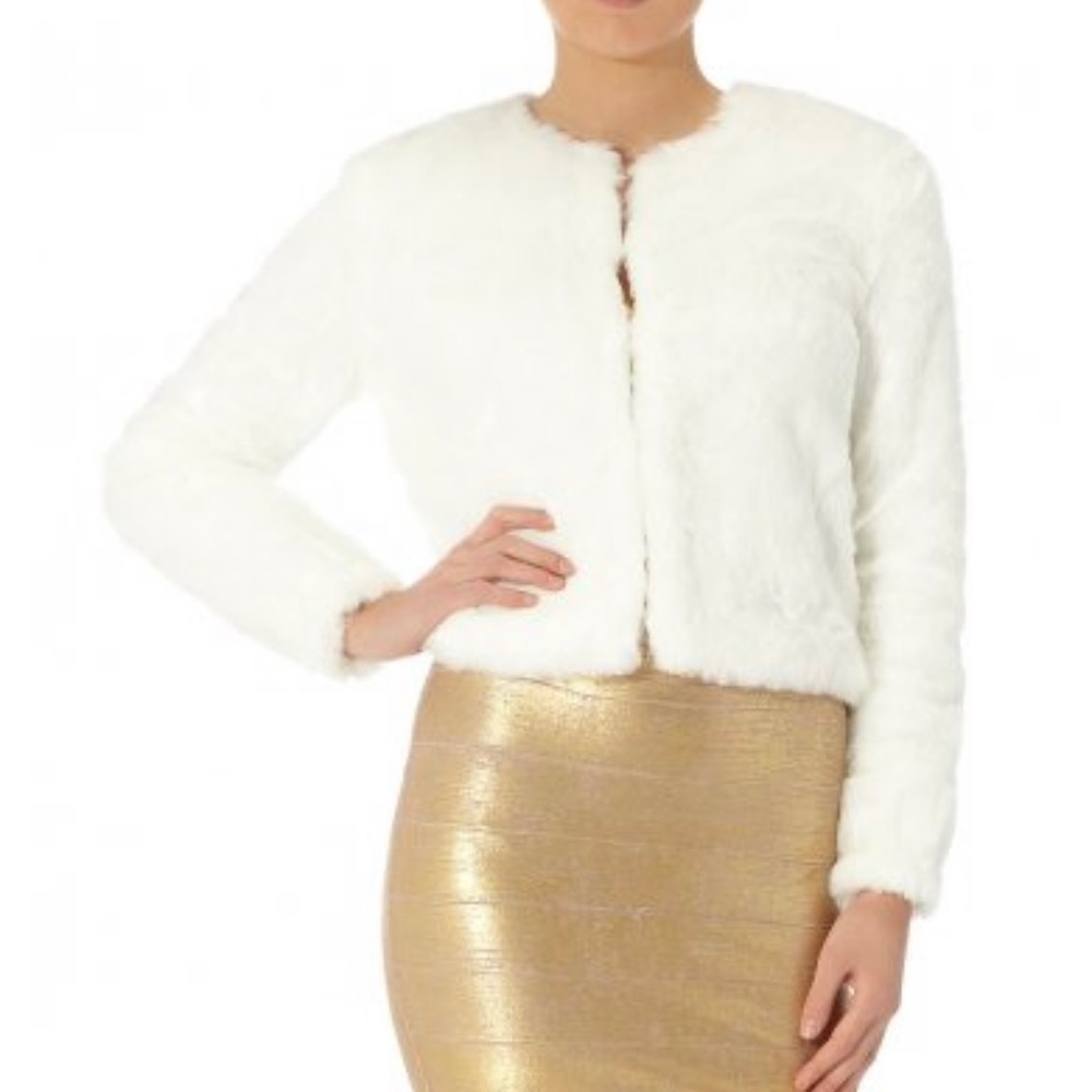 KARDASHIAN Baseball style Faux fur white jacket!